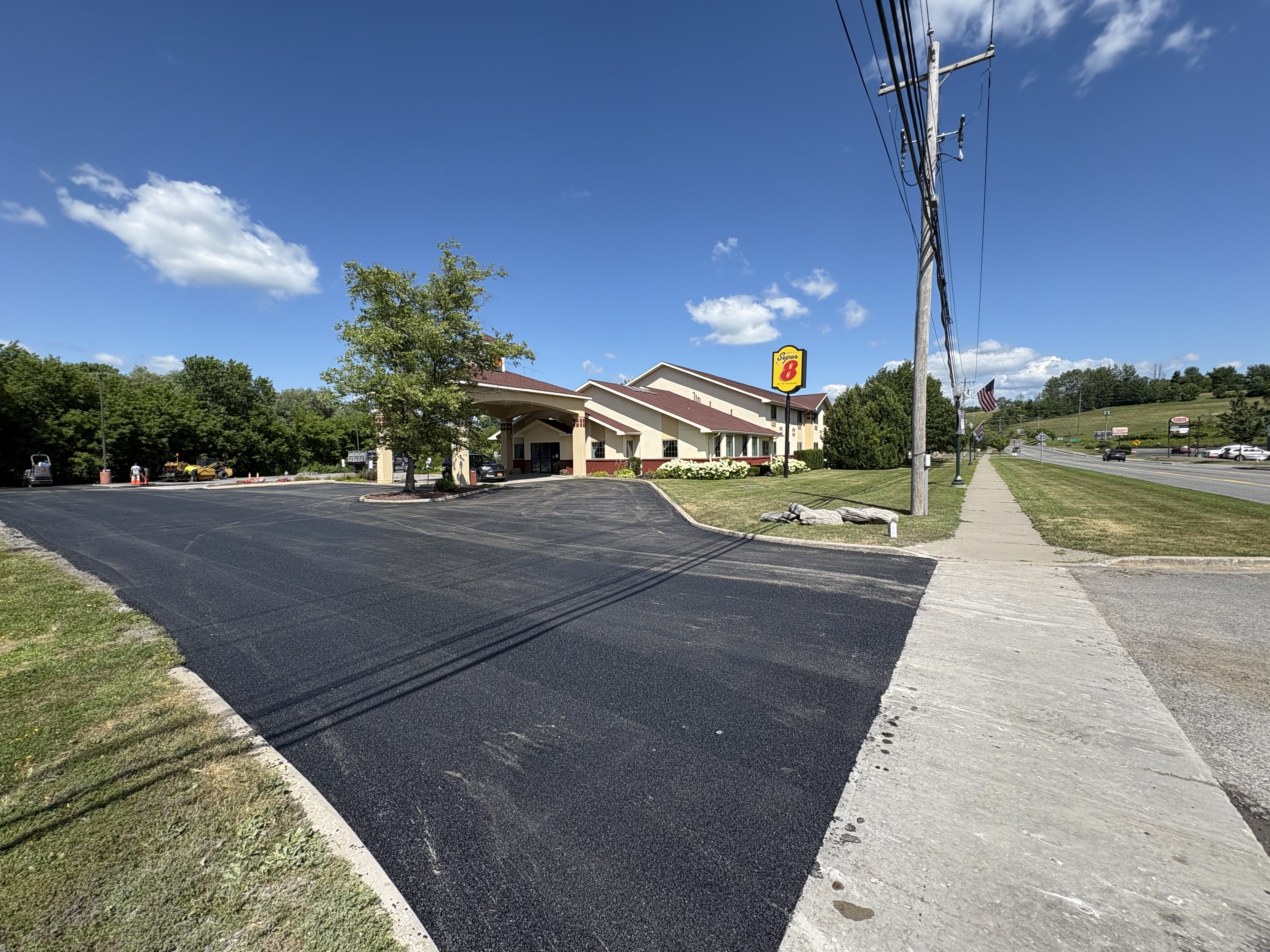 Freshly resurfaced commercial parking lot